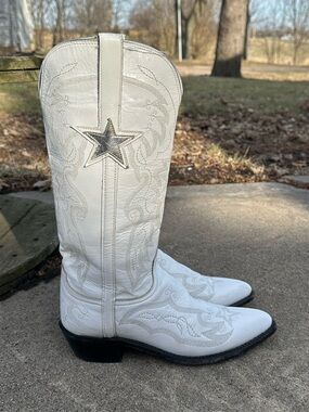 Lucchese Dallas Cowboy Cheerleader Boots 9 White Star Embroidered Football